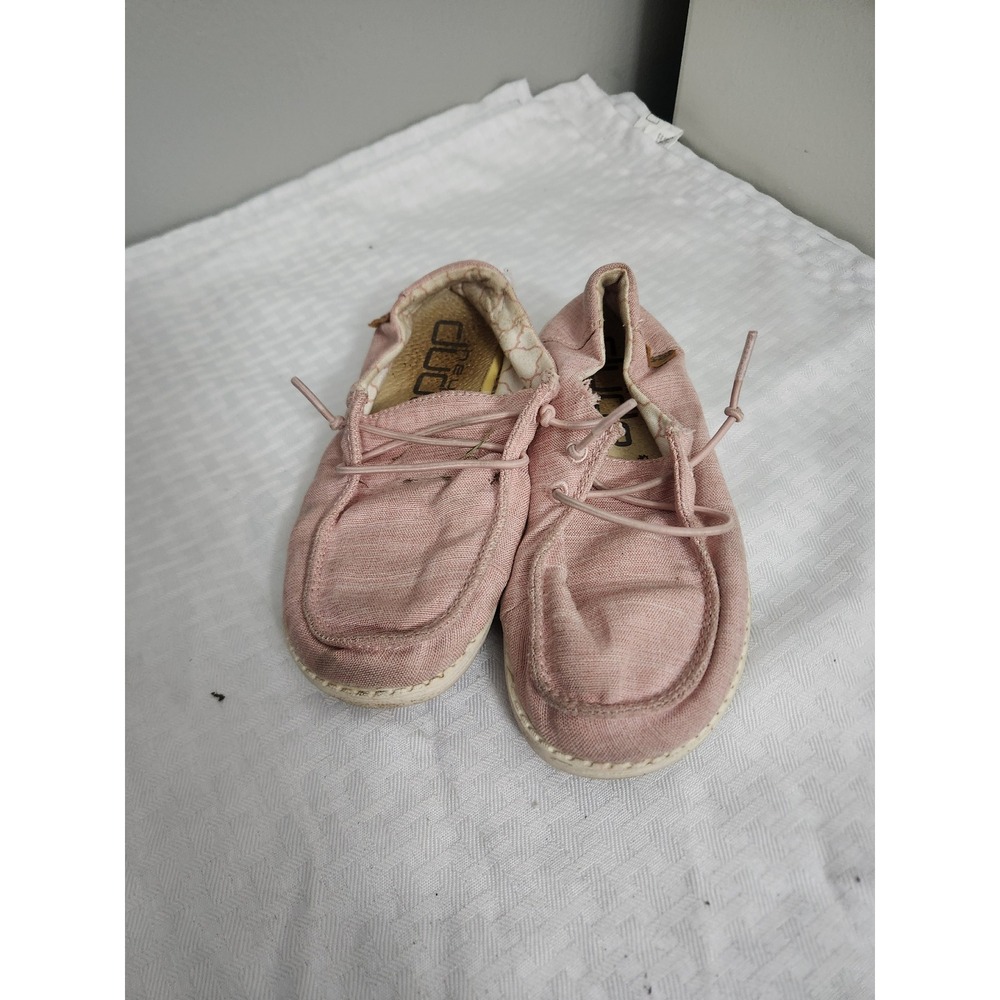 Hey Dude Wendy Youth Linen Cotton Candy Pink Slip On Loafers US K12 Kids Shoes